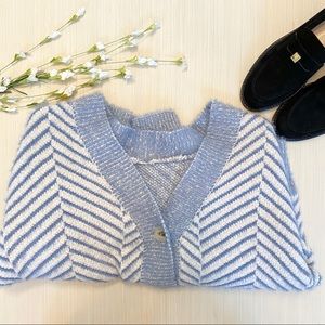 FRNCH Chevron Fuzzy Crop Cardigan Sweater